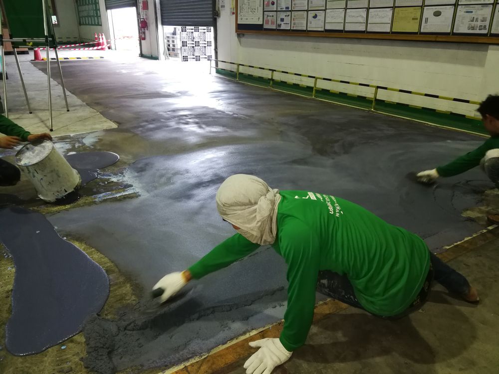 งานซ่อมแซมพื้นโรงงานแตกร่อนด้วย Mortar